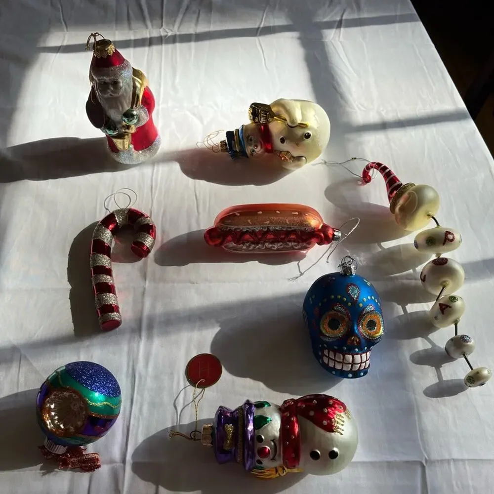 Polish Glass Vintage Christmas Ornaments - Set of 8